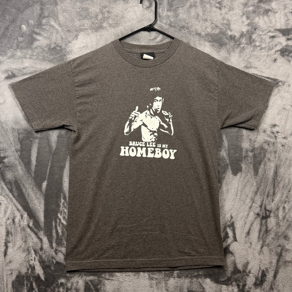 Bruce Lee T-Shirt Mens Medium Gray Homeboy Graphic Martial Arts Tee